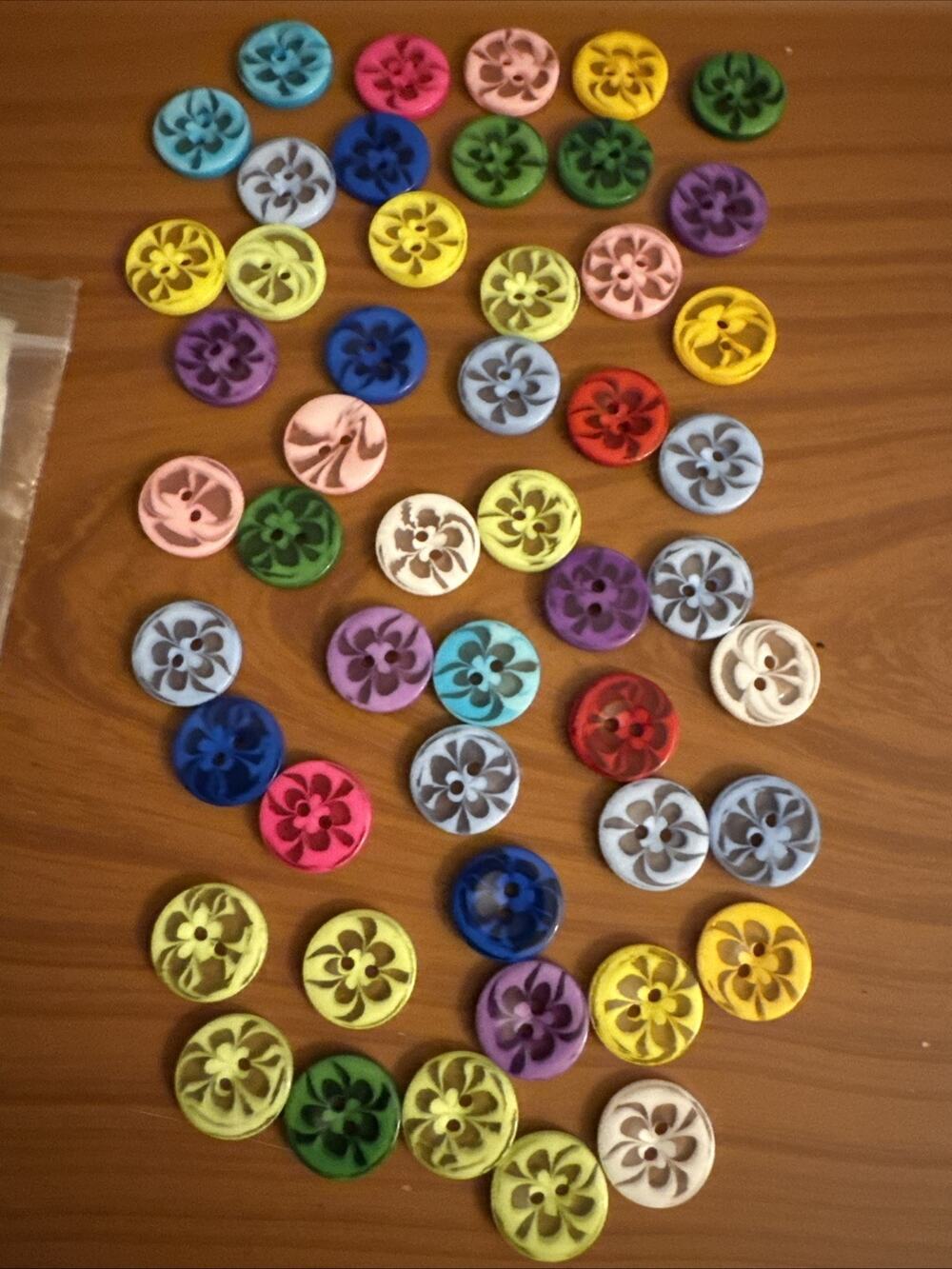 NWT Set Of Fifty Two Holed Flat Multicolored Floral Designed Buttons